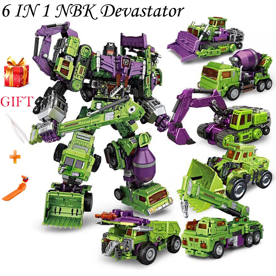 

6 in 1 Devastator NBK GT KO Transformation Figure Toys Bulldozer Bonecrusher Scrapper Gravity Mixmaster Long Haul Hook Builder