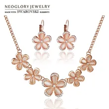 Neoglory Austria Rhinestone y Exquisito Diseño de La Flor Para El Partido de La Joyería del Ópalo Collares y Pendientes de Moda Clásico Regalo de La Señora