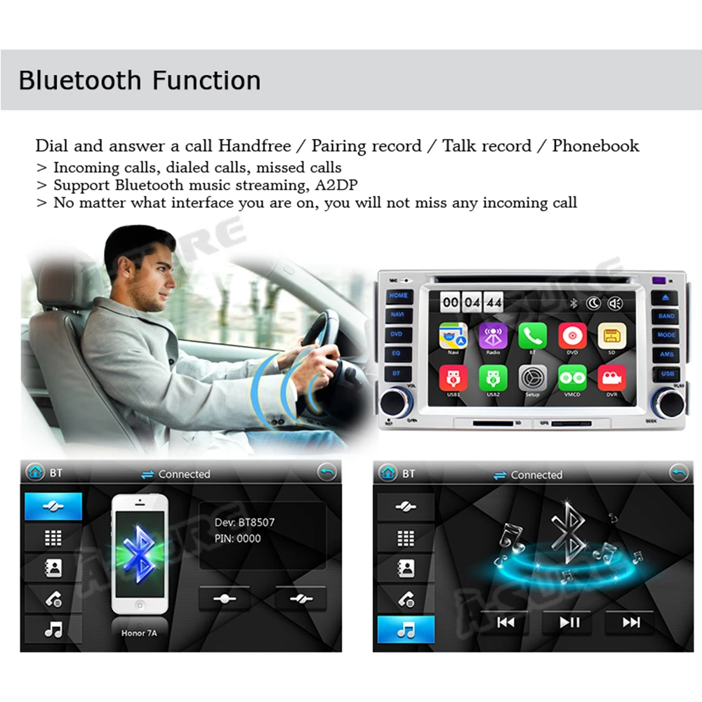 Top A-Sure 6.2 Inch 2 Din Car Auto Radio GPS DVD Player Stereo Navigation For HYUNDAI SANTA FE ELANTRA 16G ROM DVR Bluetooth 1