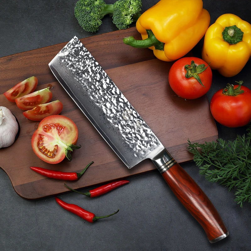 YARENH 6.5 inch kitchen knife nakiri vegetable knives Japanese VG10 Damascus steel slicing chef knife dalbergia wood handle