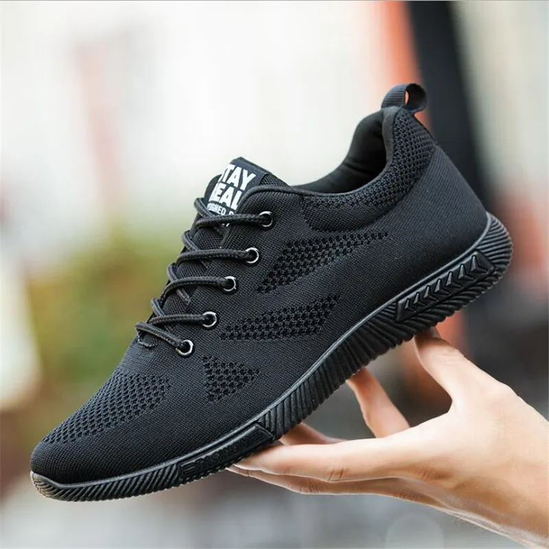 

Brand Shoes Men Casual Breathable Lace-Up Walking Footwear Lightweight Comfortable Mesh Sneakers Men Shoes Black Plus Size 39-44