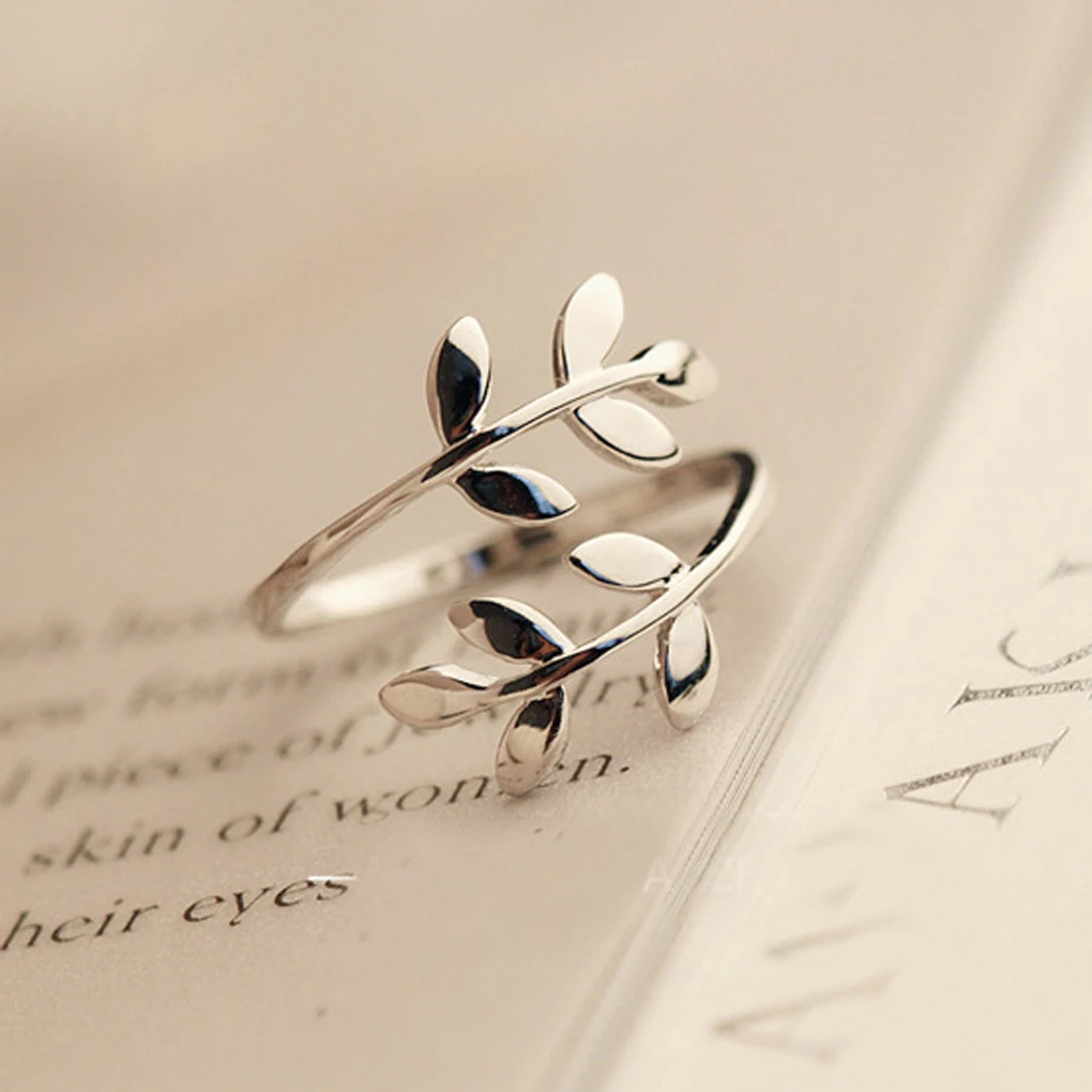 

2019 New Women Zinc Alloy Nature Olive Tree Branch Leaf Leaves Open Women's Ring Adjustable Size For Party