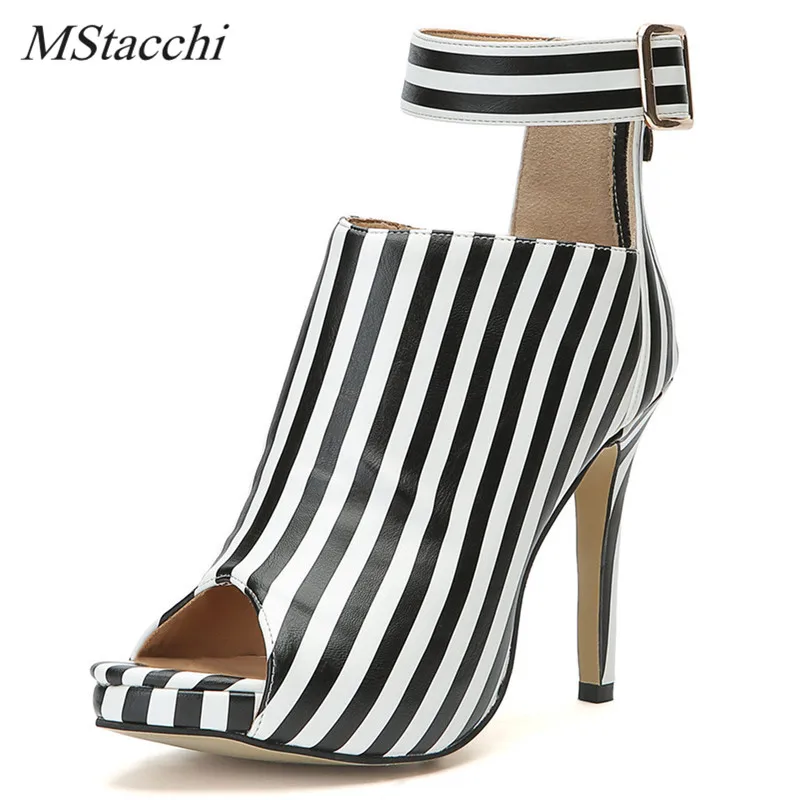 

Mstacchi Fashion Women Studded Striped High Heels Shoes Peep Toe Pump Shoes Woman Big Size From China Factory Sexy Party Shoes