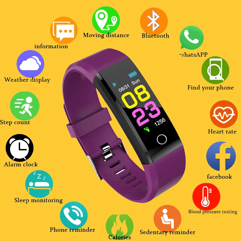 

Smart Band Heart Rate Blood Pressure Monitor High Brightness Colorful Screen Smart Bracelet Sport Bluetooth Wristband Watch
