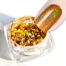 Лазерный Золотой голографический лак для ногтей, блестки, хлопья, 0,2 г, Galaxy Nail, хромированный пылезащитный пигмент, сделай сам, Маникюр украшения для ногтей, инструменты