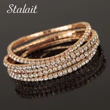 Fashion Brand Luxury Women Full Rhinestones Gold Color Hand Bangle Austrian Crystal Bracelet Jewelry Wedding Gift