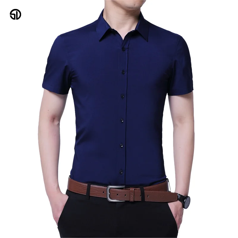 Summer Men Shirt Solid Dress Shirts Classic Slim Fit Chemise Homme ...