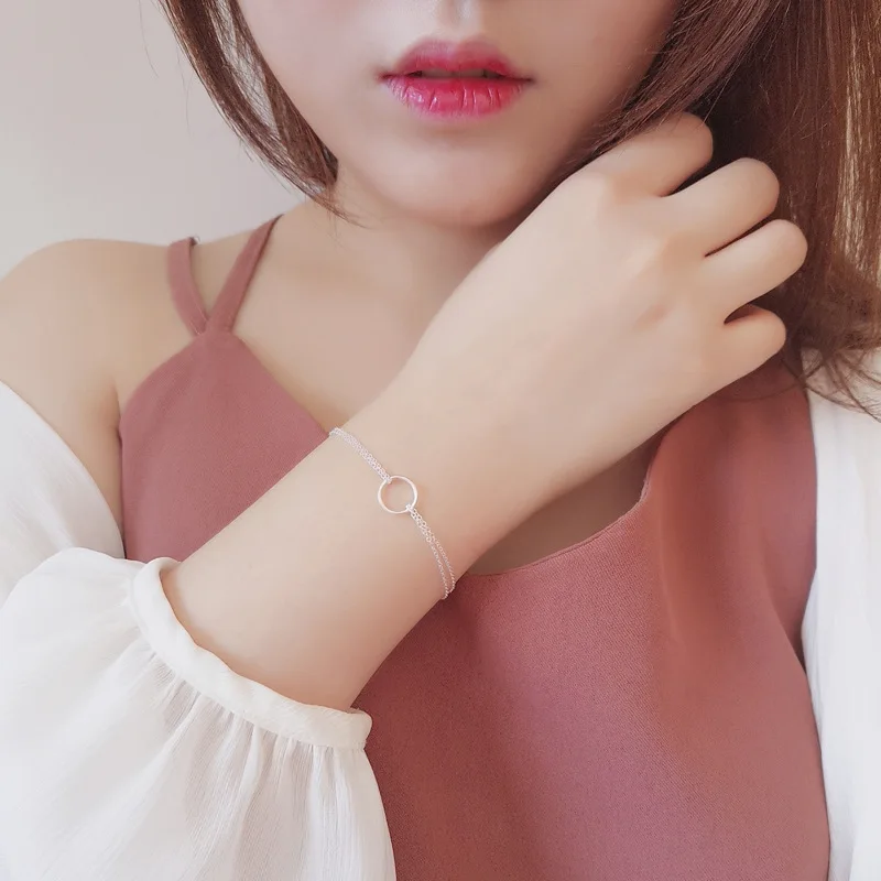 

Minimalist 925 Sterling Silver Circle Bracelet For Women Round Geometric Metal Chain Fine Jewelry Party Birthday Gift 70958