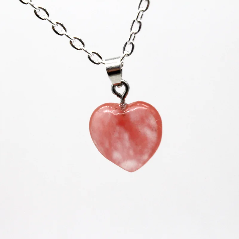 

2018 Korean Lovely Natural Stone Heart Pendant Silver Color Necklace for Women Fashion Jewelry for Girlsfriend Boyfriend Gift