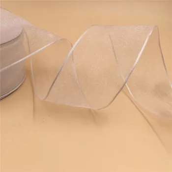 

N2160 38MM X 25yards white organza ribbon gift box wrapping wired edge ribbon