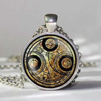 Steampunk doctor who time chain drama brown circle line Necklace 1pcs lot bronze silver Glass mens