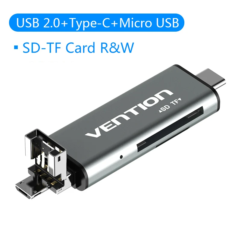 Vention SD Card Reader карта памяти картридер Micro USB 2.0 карт ридер Мини Micro SD памяти TF OTG Картридер для телефон с OTG fuction& PC - Цвет: USB 2.0