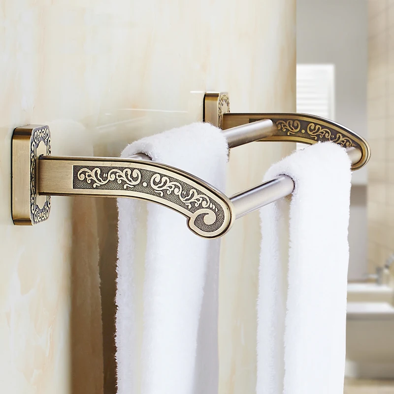 ФОТО Carved Antique style Zinc-Alloy bathroom towel bars, Retro wall toilet hanging towel rack shelf, Double towel bars rack vintage