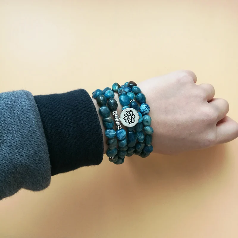 EDOTHALIA Unshaped Natural Apatite Stone 108 Beads Mala браслет для женщин мужчин любителей йоги