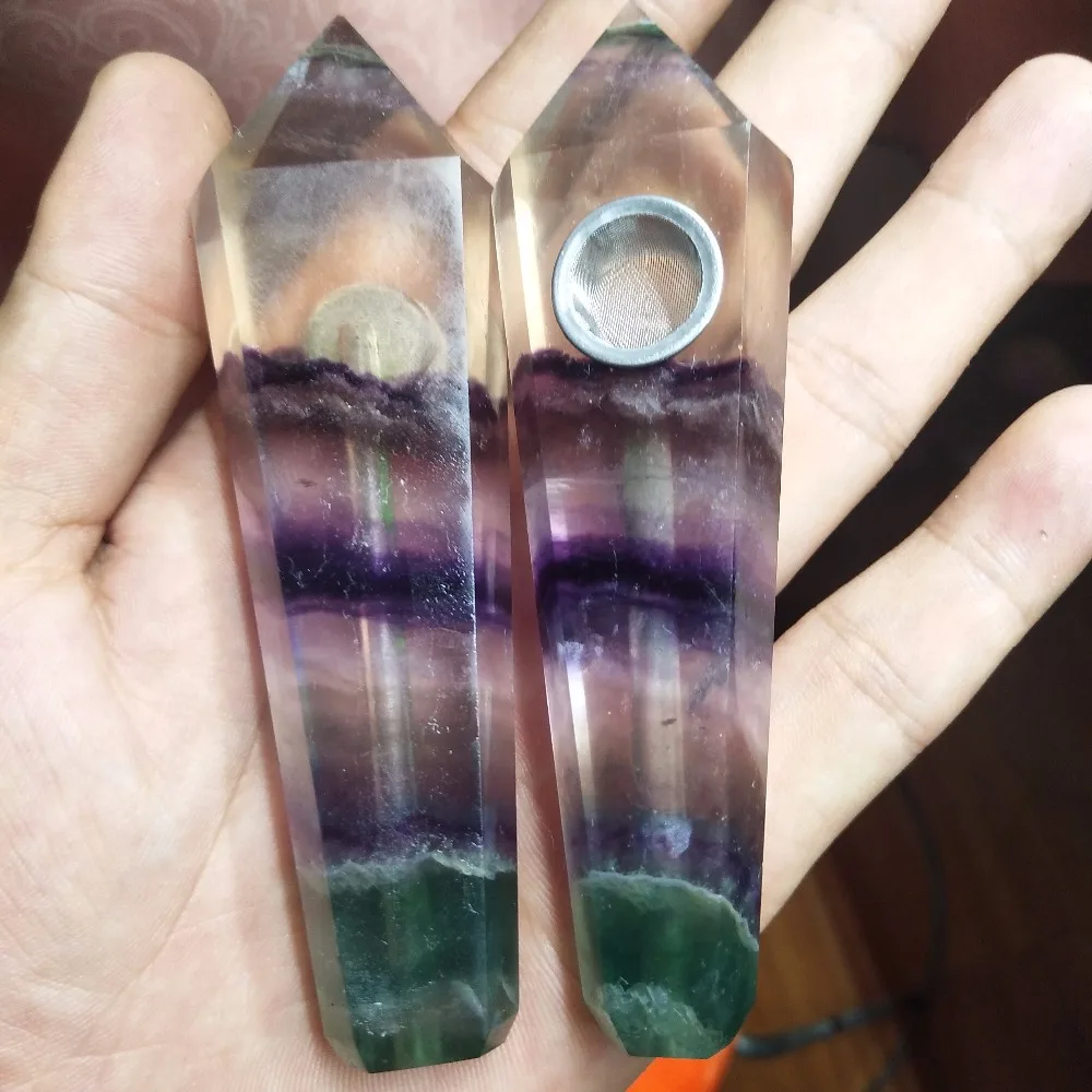 

(7 color)Natural fluorite crystal pipe 100mm healing crystal stone smoking pipes + free transit