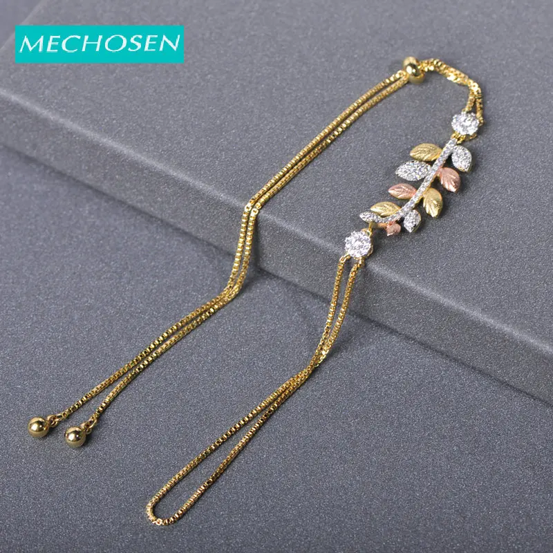 

MECHOSEN Exquisite Leaf Shape Bracelet Chain 3 Tones Copper Zirconia Jewelry Gifts For Women Party Anniversary Dress Decorations