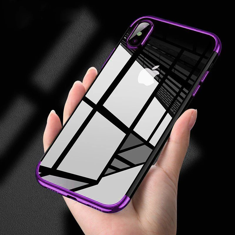 

Silicon Case For iPhone 7 6 8 6s Plus Luxury Plating Bumper Cover Electroplated Transparent TPU Soft Case For iPhone XR X XS Max