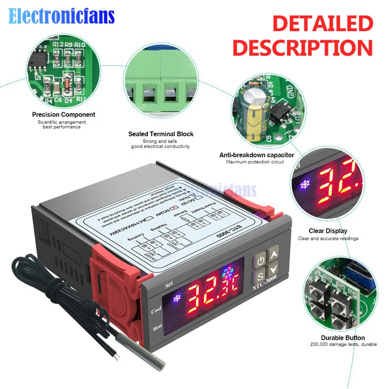 STC-3000 Thermostat Temperature Humidity Control Thermometer Sensor DC 12V