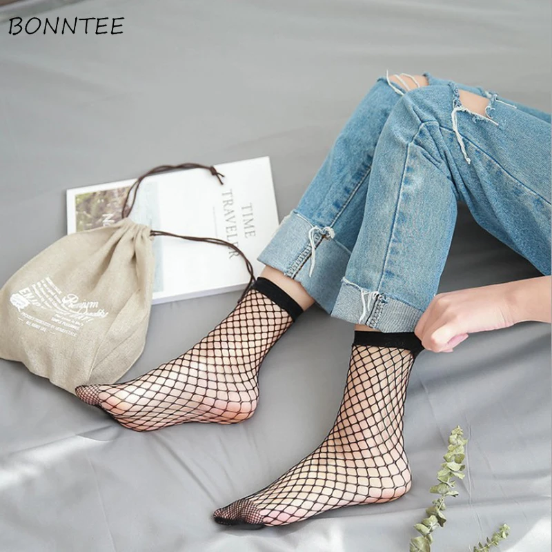 

Socks Women Hollow Sexy Solid Thin Trendy Black Breathable Summer Womens Elegant Leisure Lovely Daily Female Sock All-match Chic