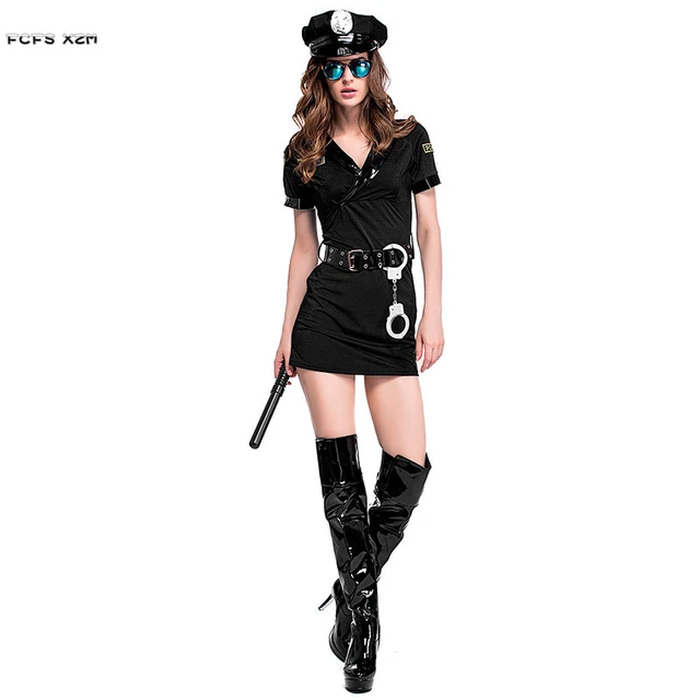 Déguisement Policière Femme Costume Uniforme Policière Carnaval Halloween  Fête