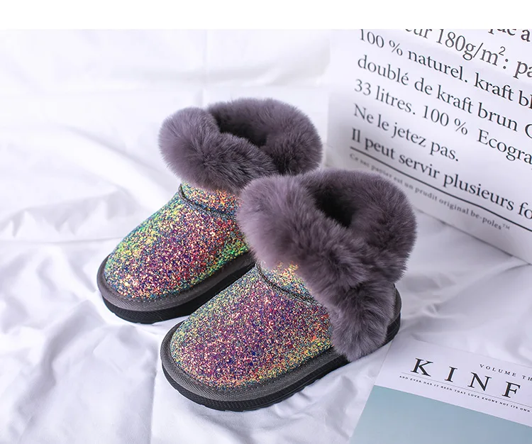 Fashion colorful bling girls winter boots snow boot for girls winter shoes dress shoes with fur kids toddler girls shoe EU 21-37