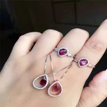 Натуральные бразильские сокровища красный турмалин Люкс кольцо из стерлингового серебра 925+ кулон ювелирный набор из двух почтовых отправлений бесплатно