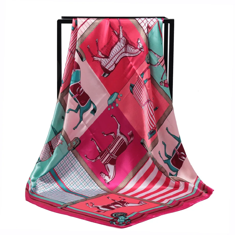 

New Arrival Fashion Women soft satin brand scarf / horse Printed quare silk scarves 90cm / Gifts Wholesale