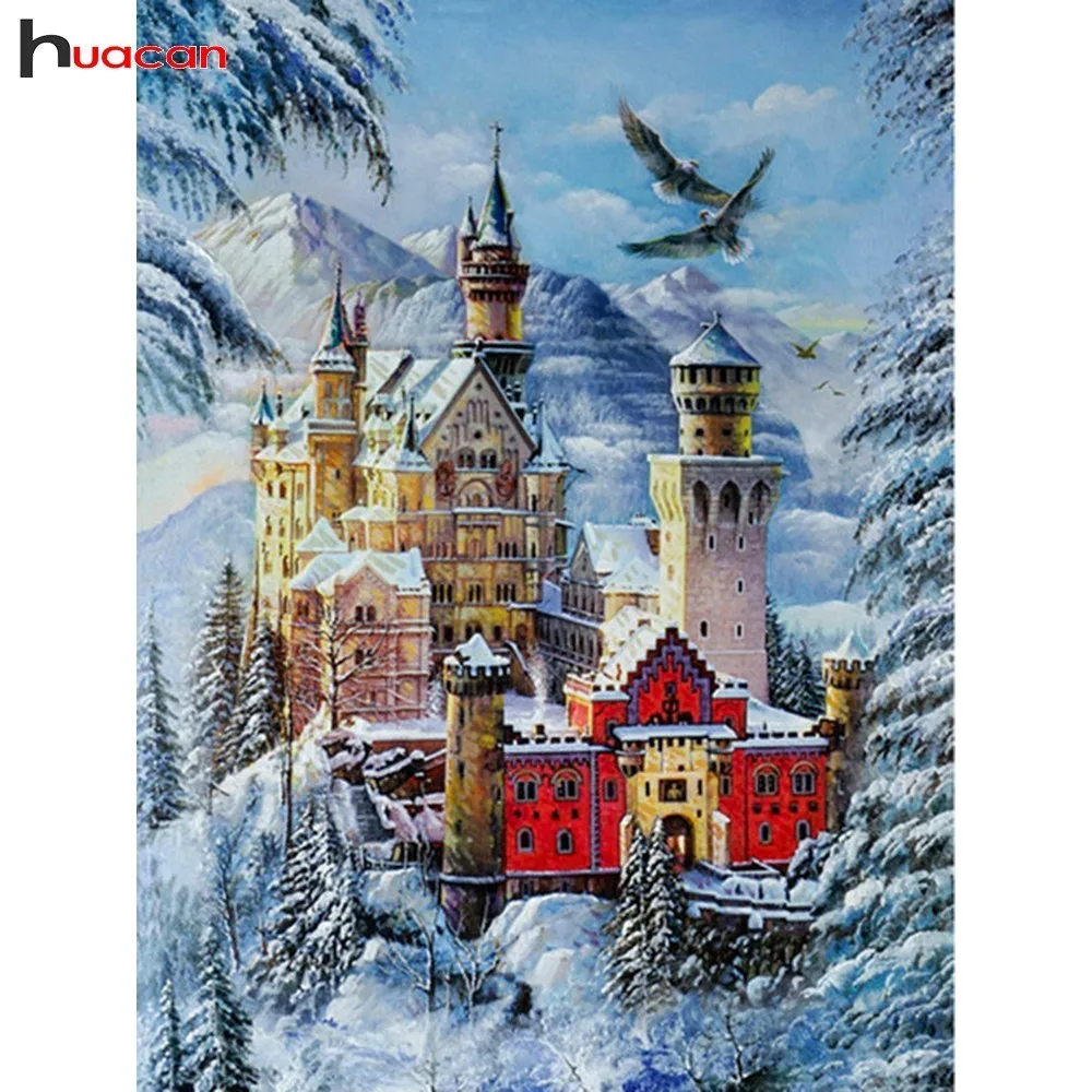 

HUACAN Diamond Painting Castle 5d DIY Diamond Embroidery Christmas Full Square Drill Winter Picture Of Rhinestone Wall Stickers