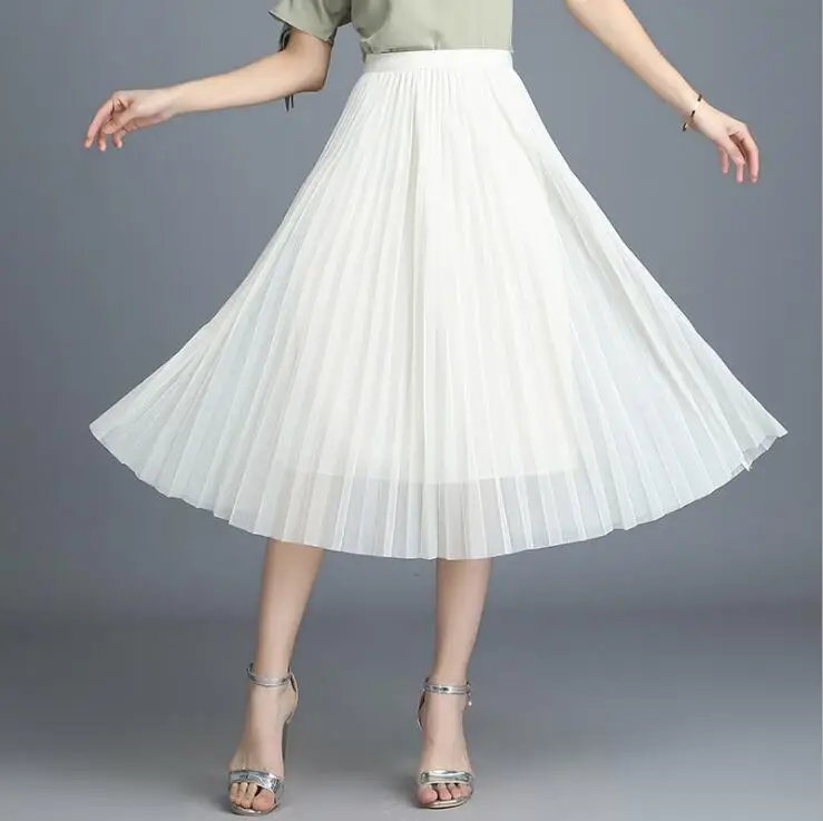 Cintura Fiesta blanco Sólido Alta Elegante Faldas Colo 5 Elástico marrón Mujeres Negro gris Plisada Envío 2018 Falda Gasa Del Verano De Maxi Larga Tamaño az47v4qg