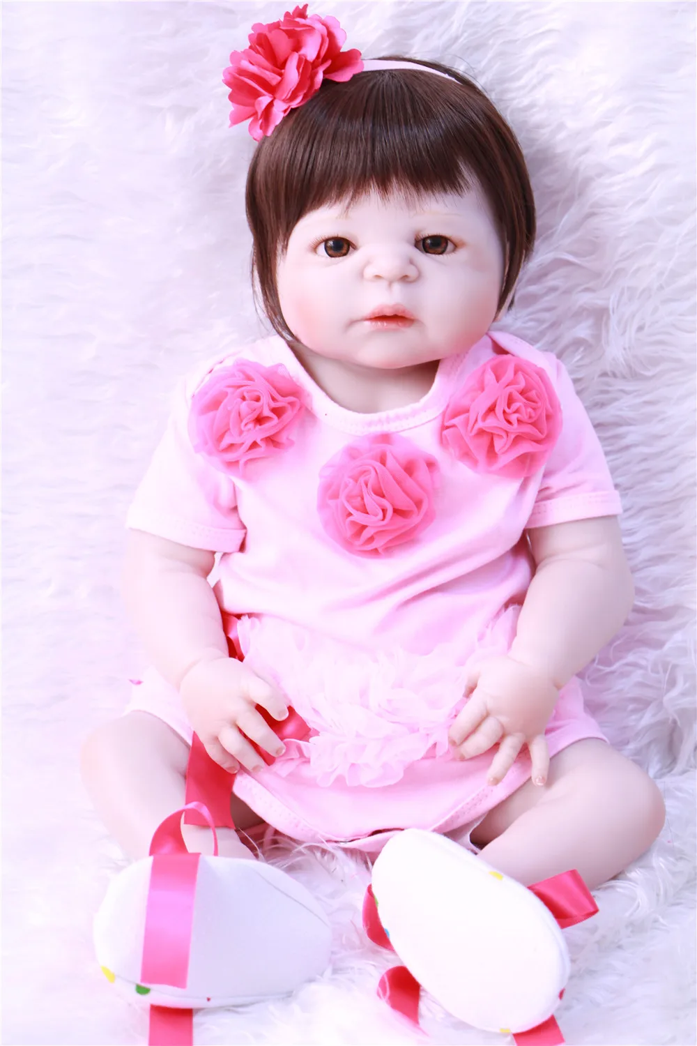 18/'/' Full Body Silicone Reborn Baby GIRL Doll Cute Infant Green Eyes Gift