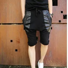 Мужская одежда Bigbang волосы стилист Мода Индивидуальный Сращивание Кожа Большой шаровары с низкой слонкой брюки плюс размер костюмы 27-44