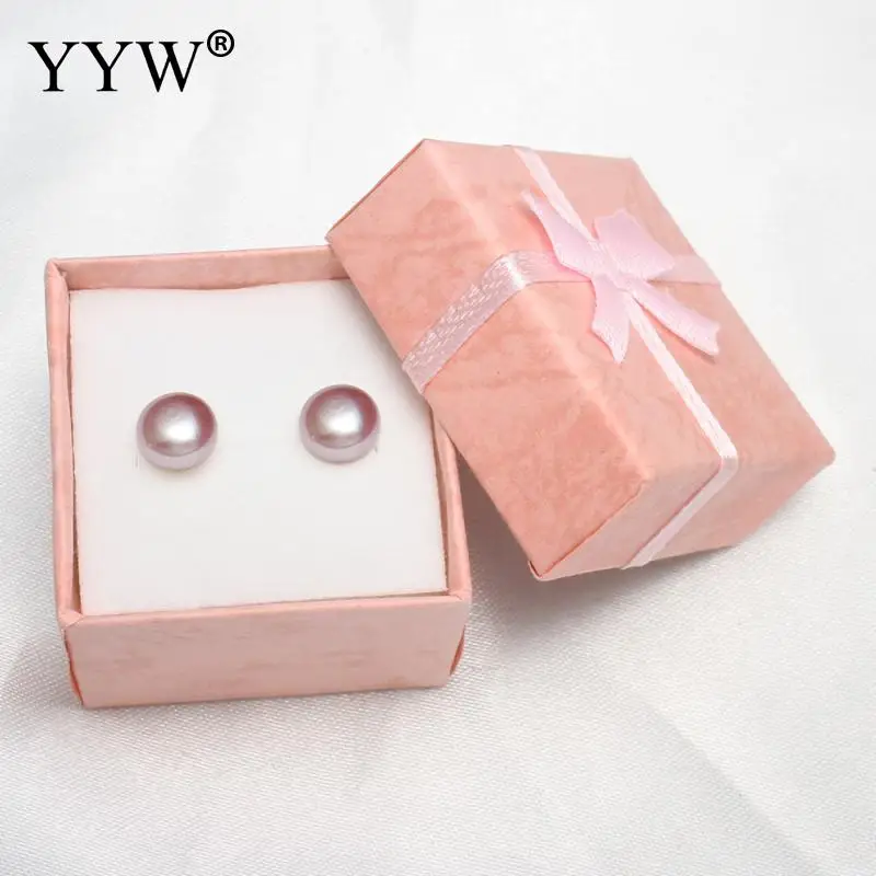 YYW женские ювелирные изделия цвета розового золота натуральные серьги из натурального пресноводного жемчуга с подарочной коробкой 7-7,5 мм Купольные жемчужные серьги-гвоздики