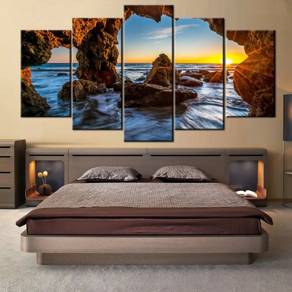 

5 pieces Wall Art Picture HD-Ocean Sunset Sunrise-nature for living room printed on canvas