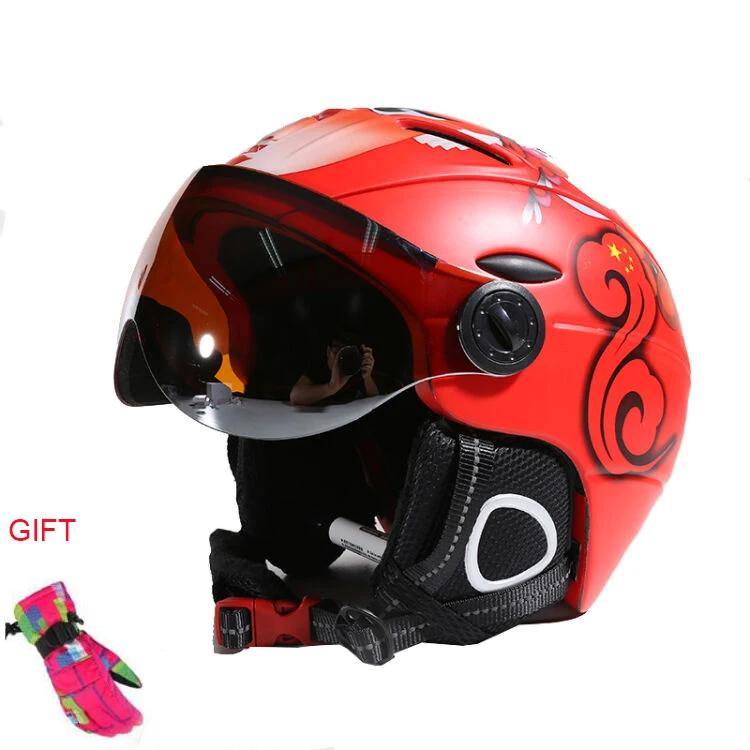 MOON лыжный шлем с очками цельный поликарбонат+ EPS лыжный шлем открытый лыжный сноуборд скейтборд шлем розовый - Цвет: as picture 1