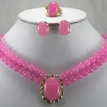 Lucky женский роскошный розовый драгоценный камень кольцо серьги гвоздики цепочки и ожерелья кулон комплект ювелирных изделий AAA