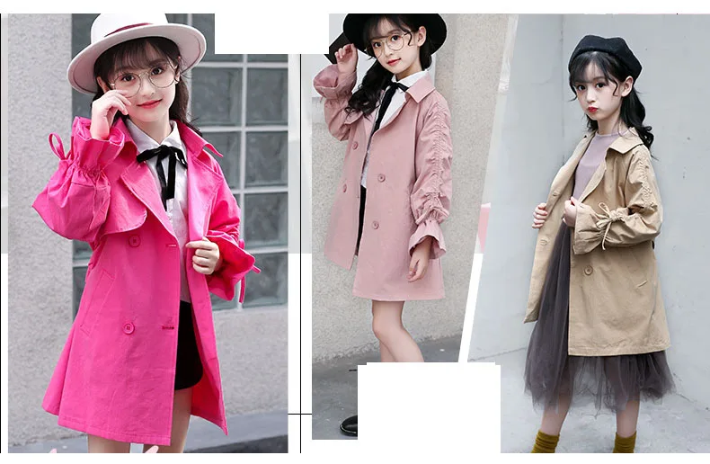 solid belt petal sleeve autumn coats kids clothes new 2018 autumn teenage girls long denim jackets children trench coat clothes  (16)