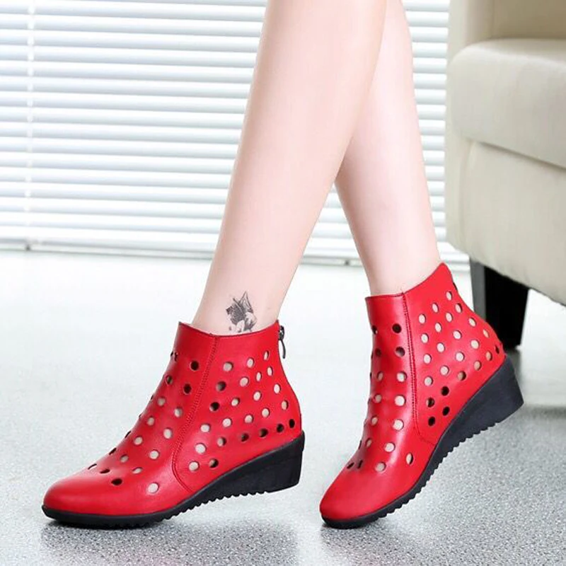 

Spring Summer Women Boots Shoes Low Heel Ankle Boot Handmade Hollow Fretwork Women D Boots C265