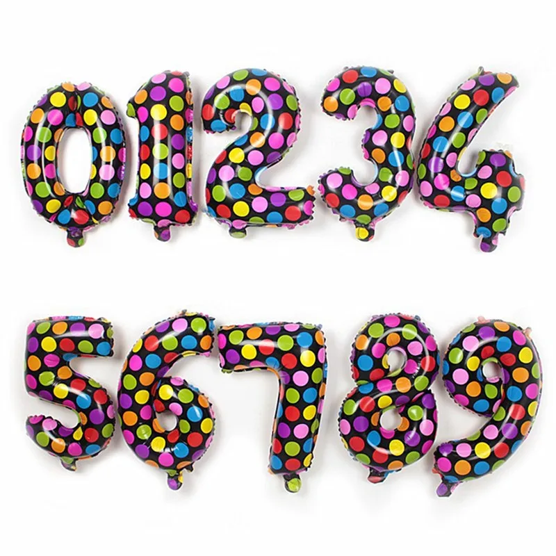 

XXPWJ Holiday Festival Multicolor Wave Point Digital Balloons Birthday decoration Numbers Helium Foil Balloons