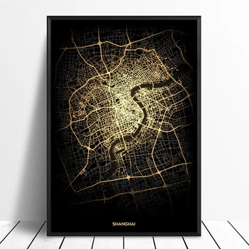 

Shanghai City Light Maps Custom World City Map Posters Canvas Prints Nordic Style Wall Art Home Decor