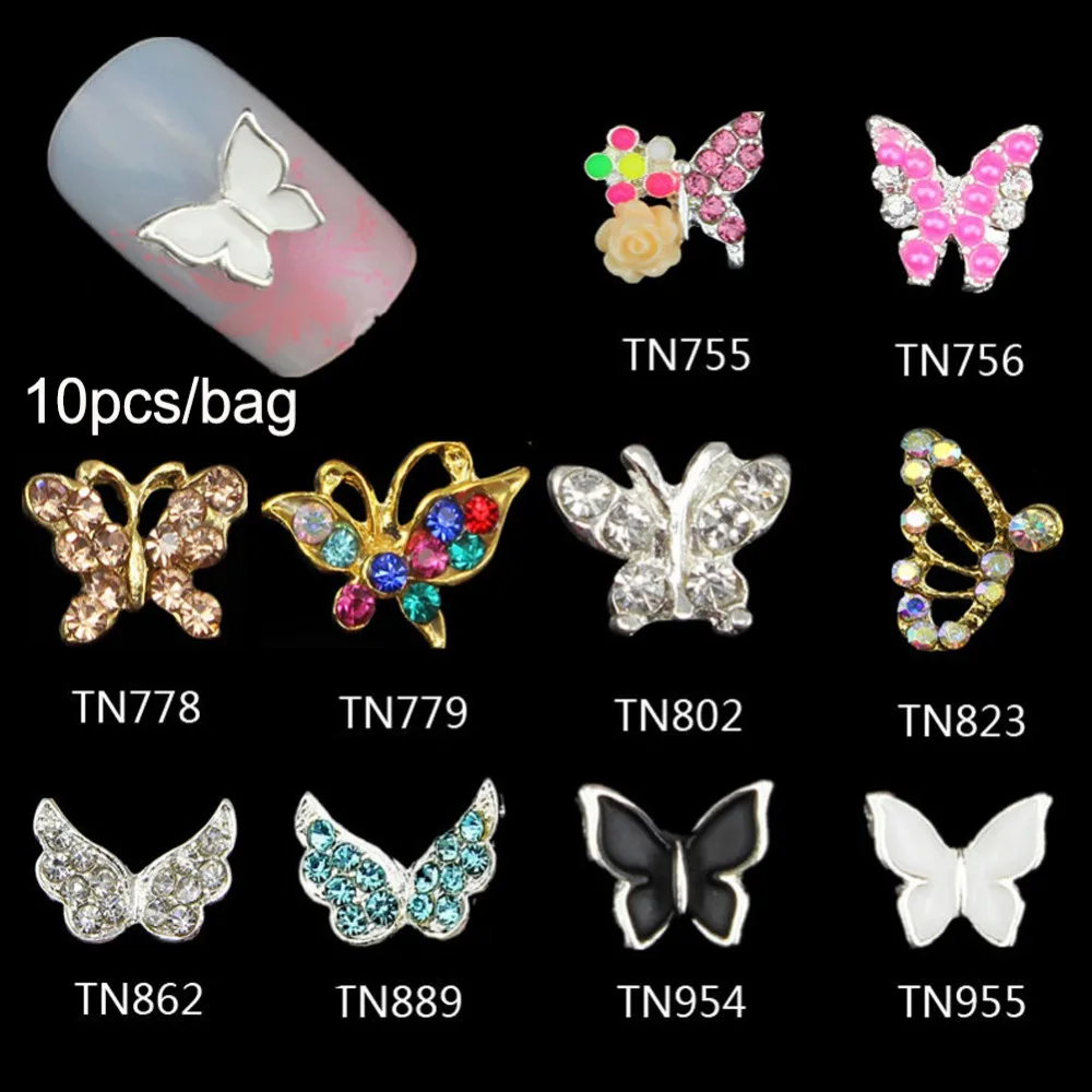 

10PCS Golden Alloy Glitter for 3D Nail Art Butterfly Design Decorations Manicure Charms Rhinestones On Nails Supplies #277857
