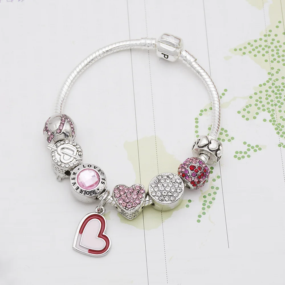 

2019 Pan Jia new pink love pink love pendant ladies bracelet transfer beads bracelet