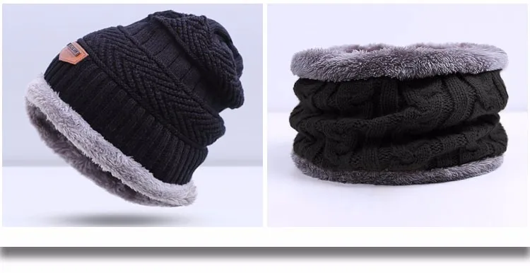 Модная вязаная шапка и зимний теплый шарф шапка для мужчин Skullies Beanies толстый мужской шарф шапка набор зимний шарф мужские шапочки