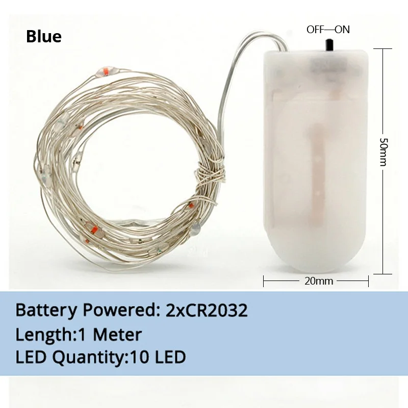 5 шт., длина 1 метр, CR2032 батареи Хэллоуин Цвет Сказочный светодиодный строка светильник для праздника Рождественская гирлянда Шторы украшения - Испускаемый цвет: Blue