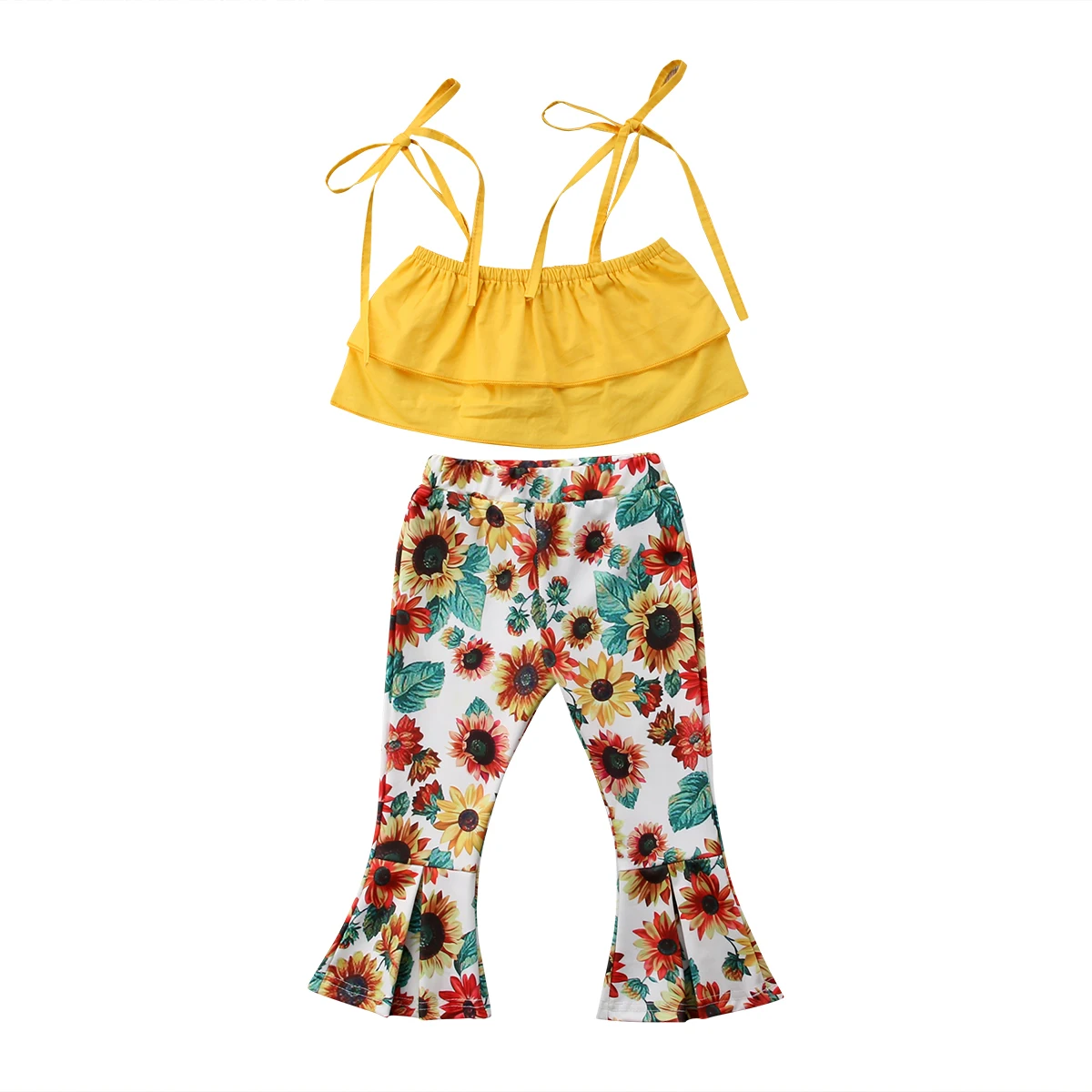 Toddler Kids Sunflower Clothing Set Baby Girls T shirt Tops+Floral