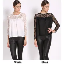 New 2017 Spring Summer Women Blouses Fashion Casual Shirts Chiffon White Black Lace tops