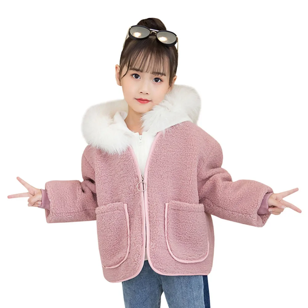 

Winter Children Woolen coat Thermal Cotton Coat Set Jackets Kids Hooded Fur Collar Zipper Outerwear Baby Girl Parka 2 pieces