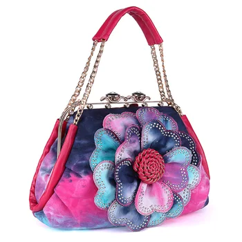 

New Woman Shoulder Bags Diamond Flower Color Denim Fashion Ladies Bag Clip Portable Xiekua Package