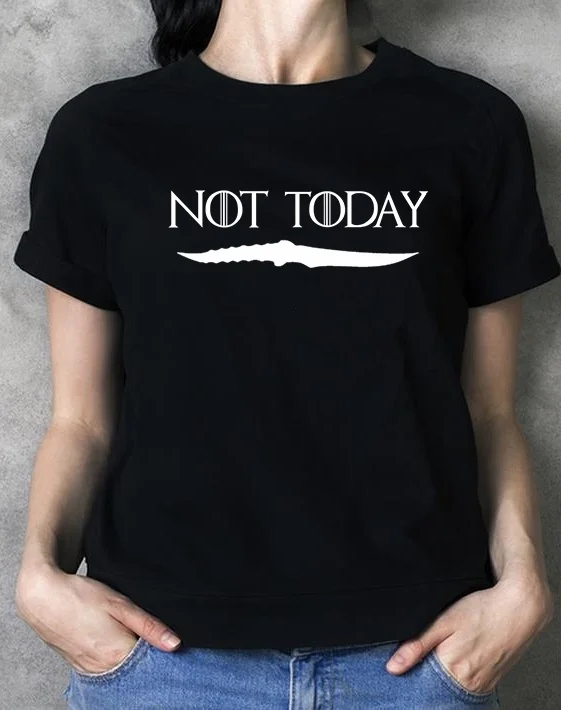 Ladies Fitted Black T-Shirt with White Print All Sizes NEW What Would Arya Do