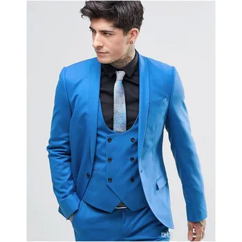 

Groom Tuxedos Groomsmen One Button Shawl Collar Best Man Suit Wedding Men's Blazer Suits Custom Made (jacket+pants+vest)