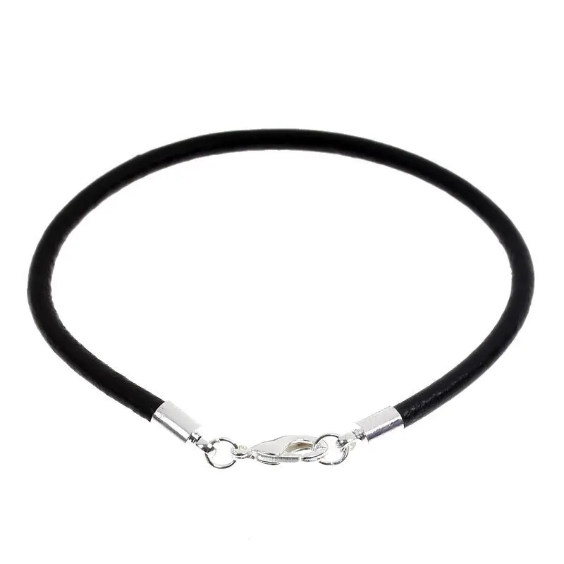 

DoreenBeads Silver color Lobster Clasp Black Real Leather Bracelets European Bracelets 18cm, sold per lot of 4 pcs, B12840